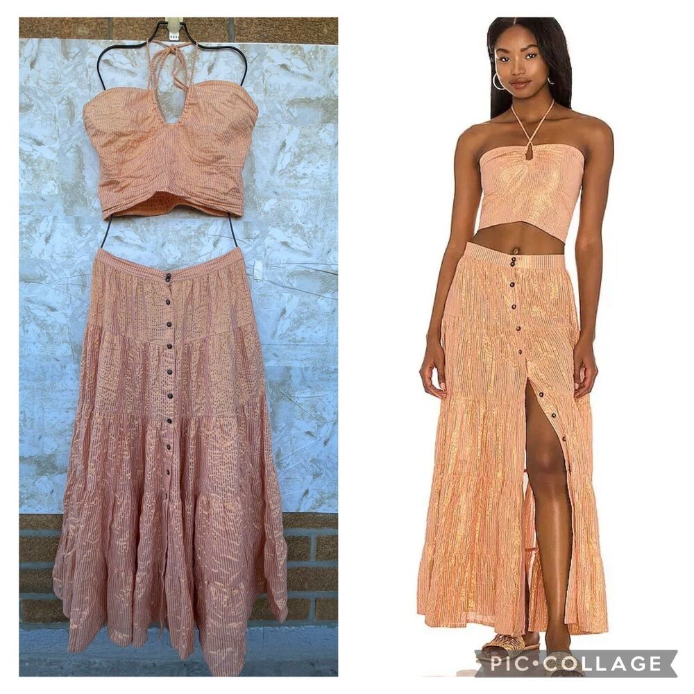 Jen's Pirate Booty Peach Shimmer Maxi Skirt & Halter Crop Set